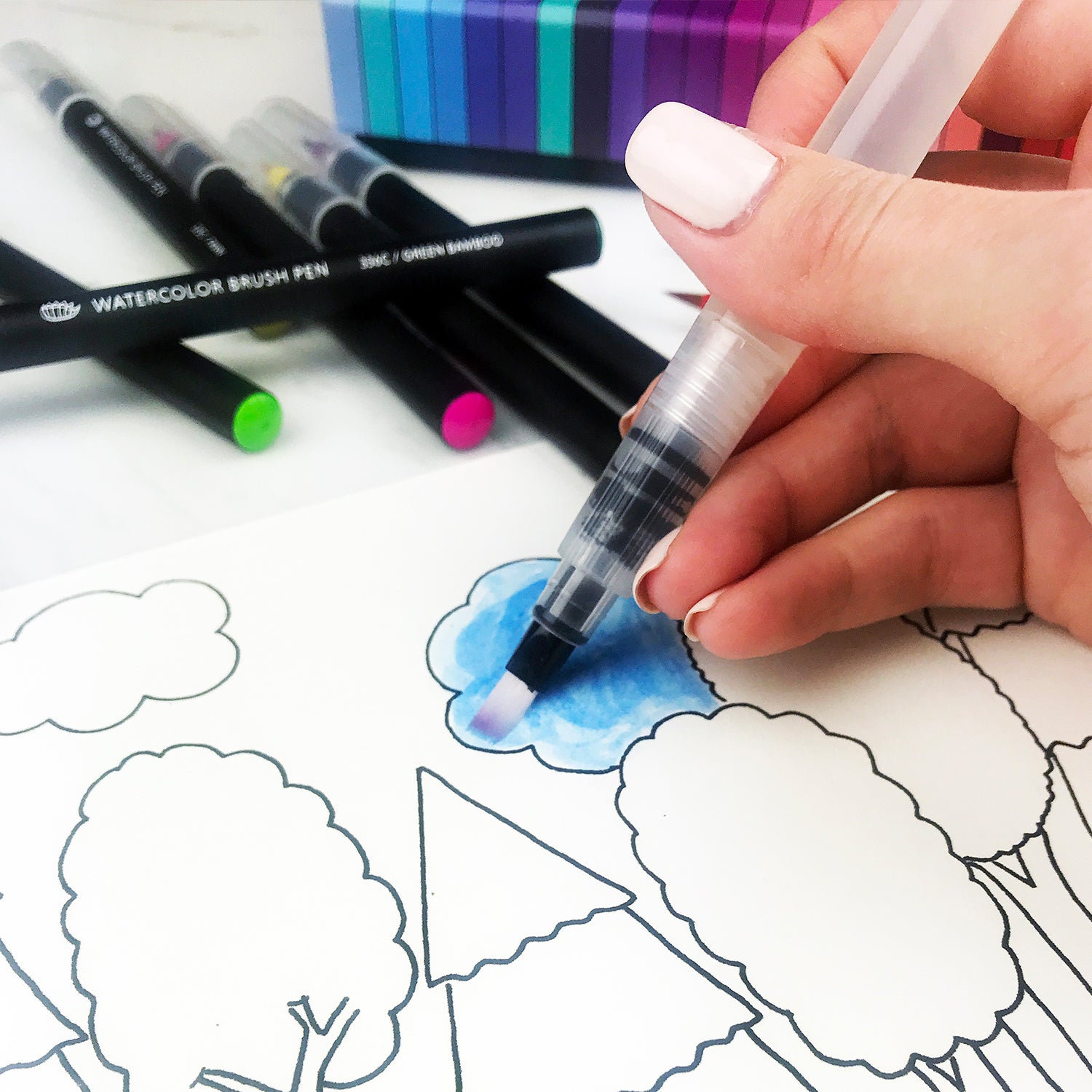Refillable Watercolor Pens 48 Colors – Nuages ​​blancs