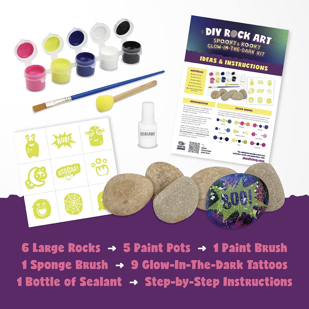 Glow in The Dark Rock Painting Kit for Kids - Arts and Crafts for Girls Boys Ages 6-12 - Art Craft Kits Paint Set - Supplies for Painting Rocks - DIY
