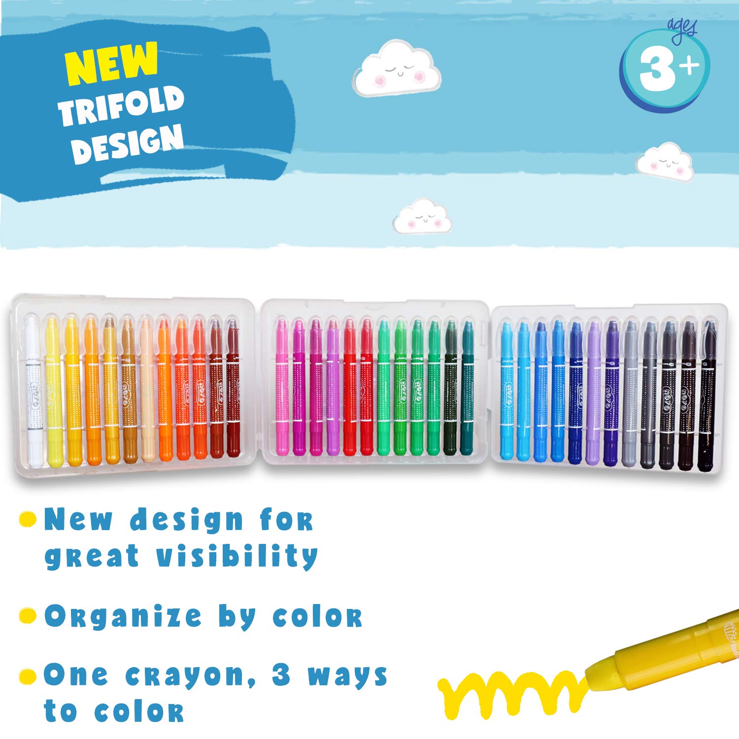 36 Colors Twistable Water Soluble Silky Crayons  Washable Toddlers  Crayons; 36 Count Kids Crayons, Silky Crayons, Non Toxic Jumbo Gel Crayons  - Grabie®