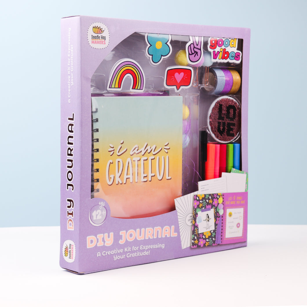 DOODLE HOG DIY Gratitude Affirmation Journal for Girls, Journaling Set -  Journal Kit Includes 100 Page Journal, Stickers, Keychain, Markers, Washi